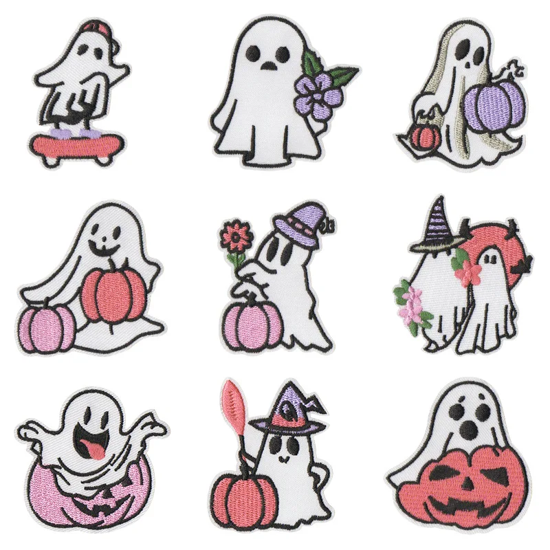 

Cartoon Ghost Iron On Patches Halloween Clothing Cute Embroidery Patch Badge Decor For DIY Jacket Hat Clothes Coats T-shirt Bag