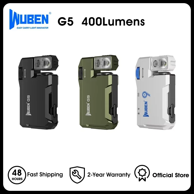 WUBEN G5 újratölthető EDC zseblámpa, 400 lumenes, mini, lapos, fényes zseblámpa, kettős fényforrású LED zseblámpa RGB-vel, 180°-ban forgatható fejjel, erős mágneses, kis kulcstartó lámpa, fekete-zöld
