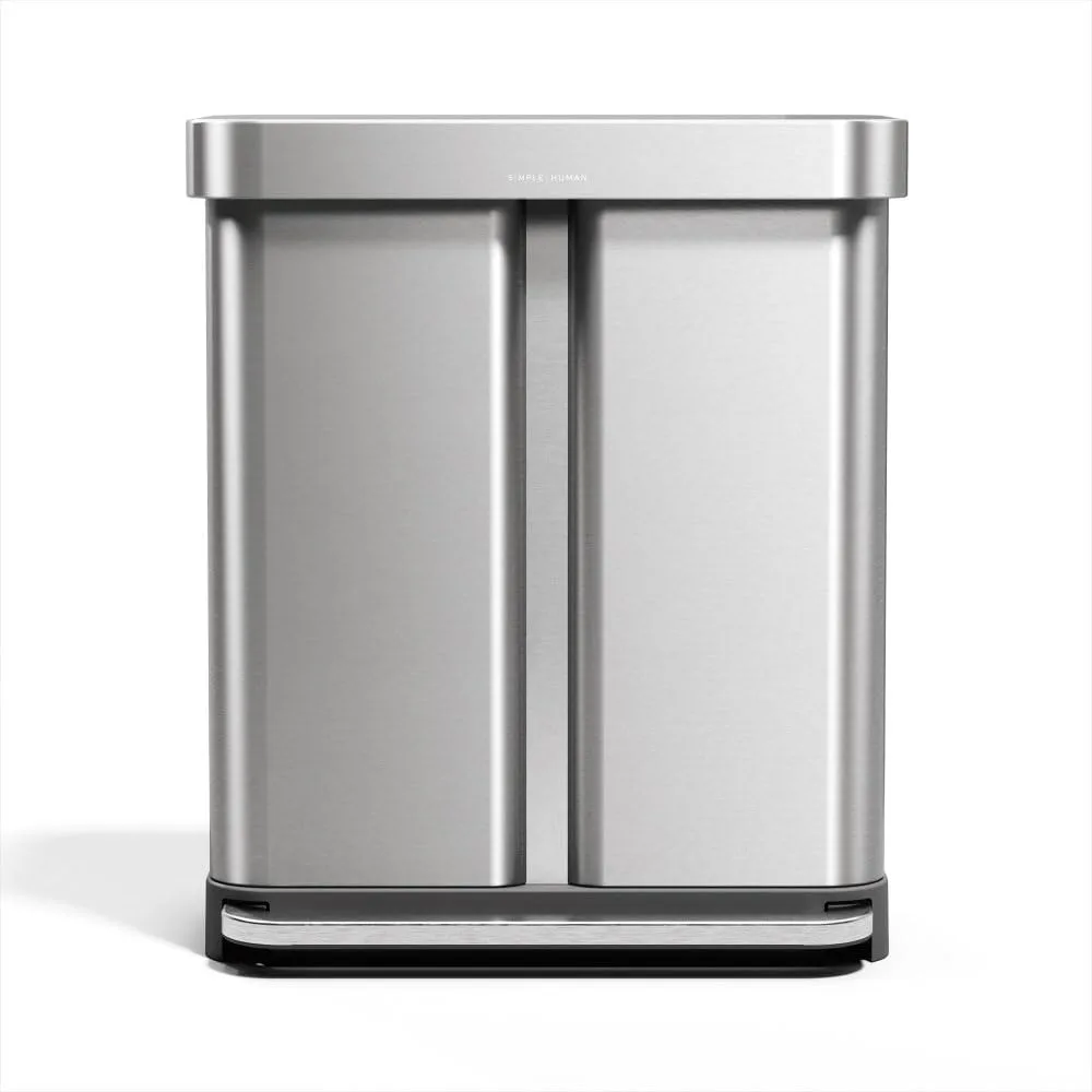 

58 Liter Dual Compartment Rectangular Soft Close Recycling Step Kitchen Trash Can Brushed Stainless Steel