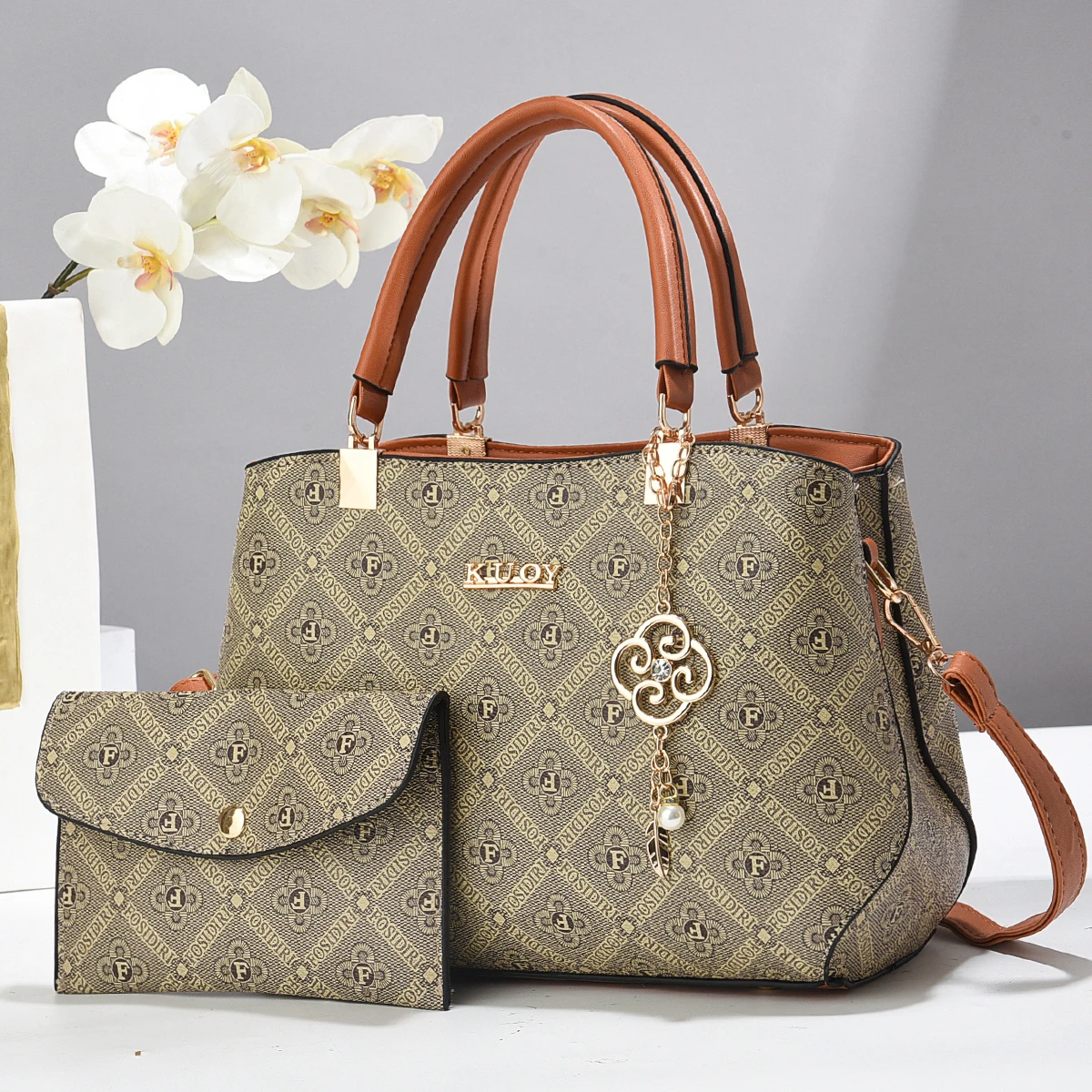 Fashion vintage printed women's combination bag all temperament large capacity handbag texture single shoulder crossbody bag