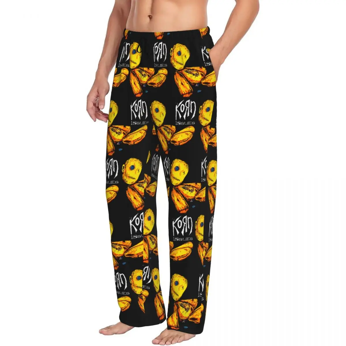 Custom Industrial Metal Rock Band Korns Pajama Pants Men Lounge Sleep Stretch Sleepwear Bottoms with Pockets