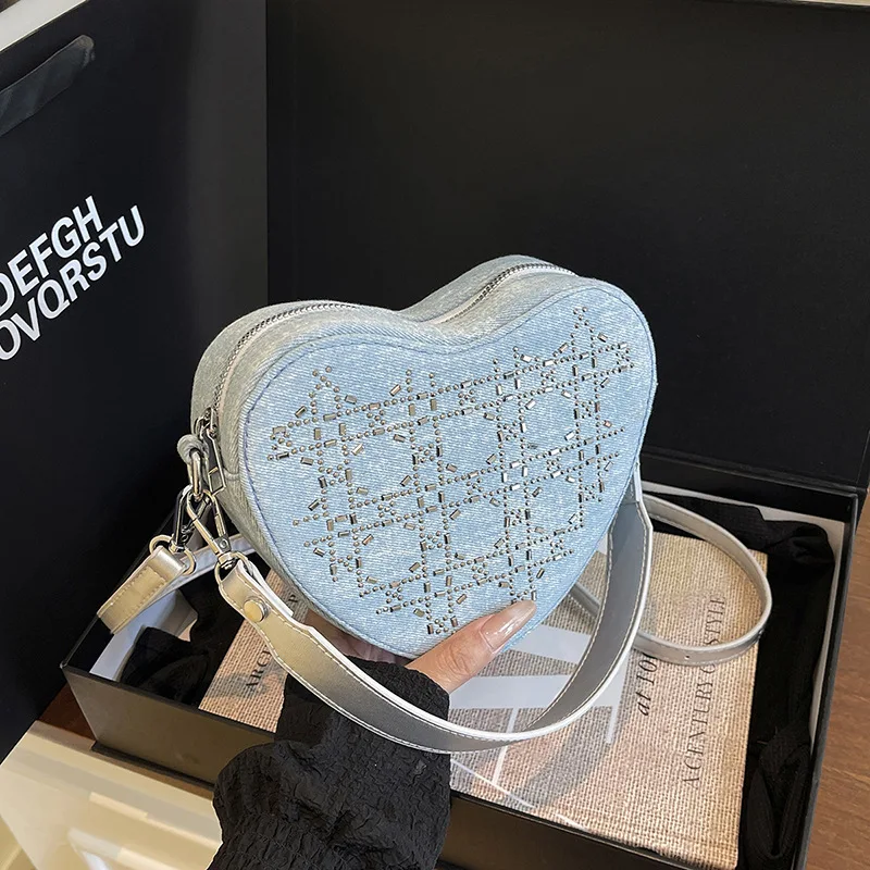 

2025 Summer Denim Dumpling Bag Stylish Studded Shoulder Purse Trendy Crossbody Bag for Women