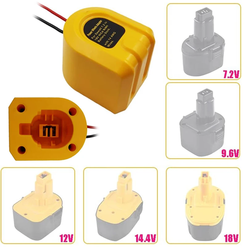 For Dewalt 7.2V 9.8V 12V 14.4V 18V Ni-Cd Ni-Mh Battery Dock Power Connector DIY Adapter Power Wheels Adapter With 14 AWG Wires