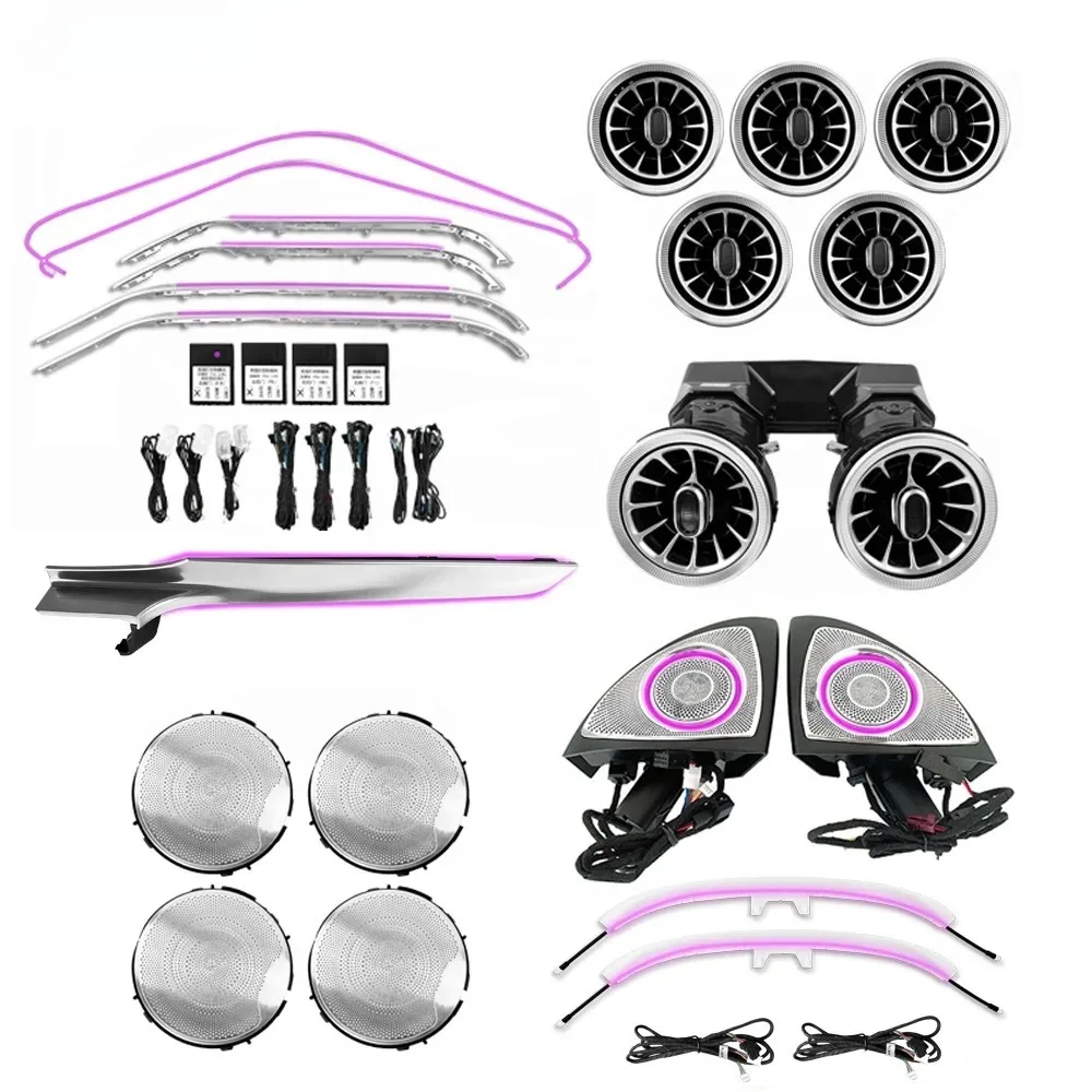 

W205 64-цветный комплект для обновления окружающего освещения для Mercedes-Benz C-Class C300 C43 C63 GLC X253, аксессуары для внутреннего светодиодного освещения, отделка