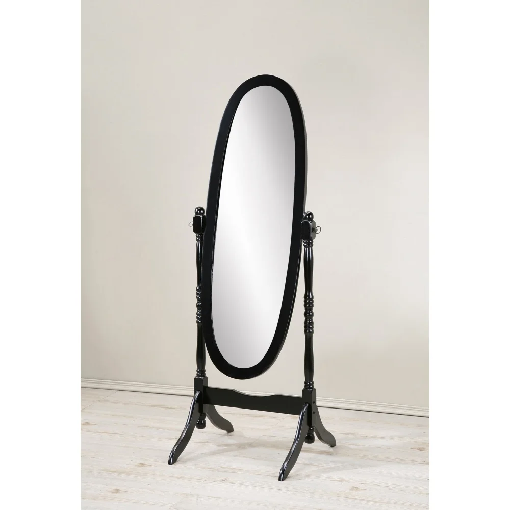 

Traditional Queen Anna Style Wood Floor Cheval Mirror, Black Finish