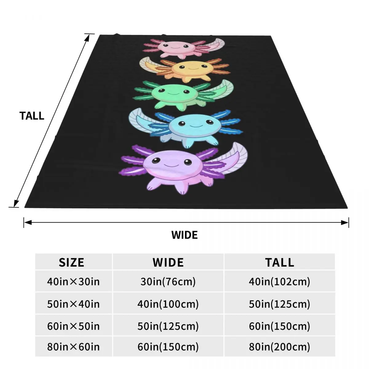 Rainbow Axolotl Blanket Soft Warm Flannel Throw Blanket Bedding for Bed Living room Picnic Travel Home Sofa