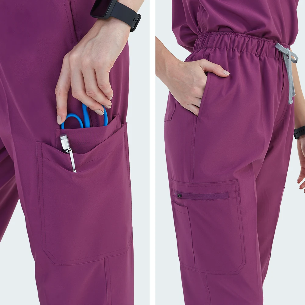 Mandarijn Kraag Verpleegkundige Chirurgische Scrub Sets Ziekenhuis Uniformen Stretch Jogger Broek Tuniek Top Tandheelkundige Verplegingspakken Stretch S180-02