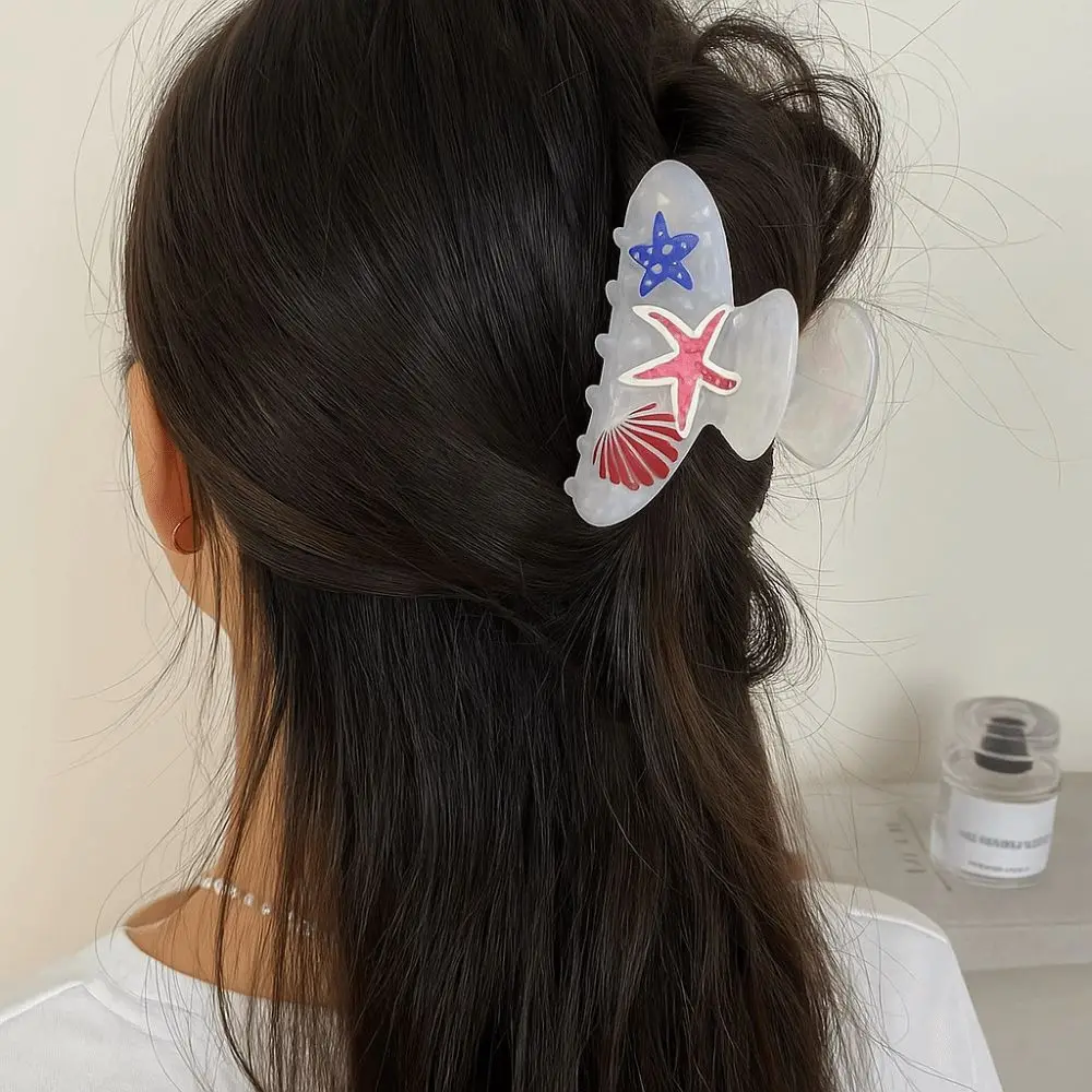 

Заколка для волос в корейском стиле с милыми морскими животными, из ацетатного волокна, в форме ракушки, пляжный аксессуар, геометрическая заколка-акула для путешествий