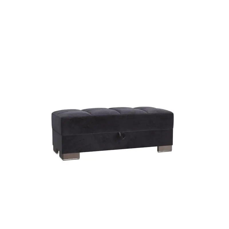 

Convertible Ottoman with Storage, Upholstered Black Microfiber, Wood Trim, ZenAero Collection, Multi-Functional Furniture for