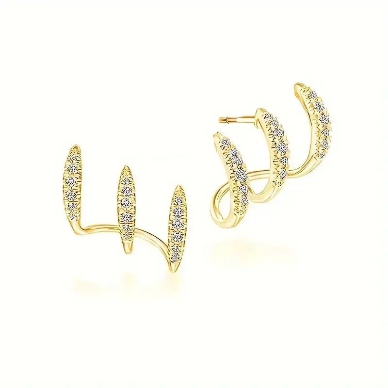 Light Luxury Shiny Zicron Three Claw Rake Curved Ear Studs Women High-end Irregular U-shaped Stud Earrings Çelik Küpe Toptan