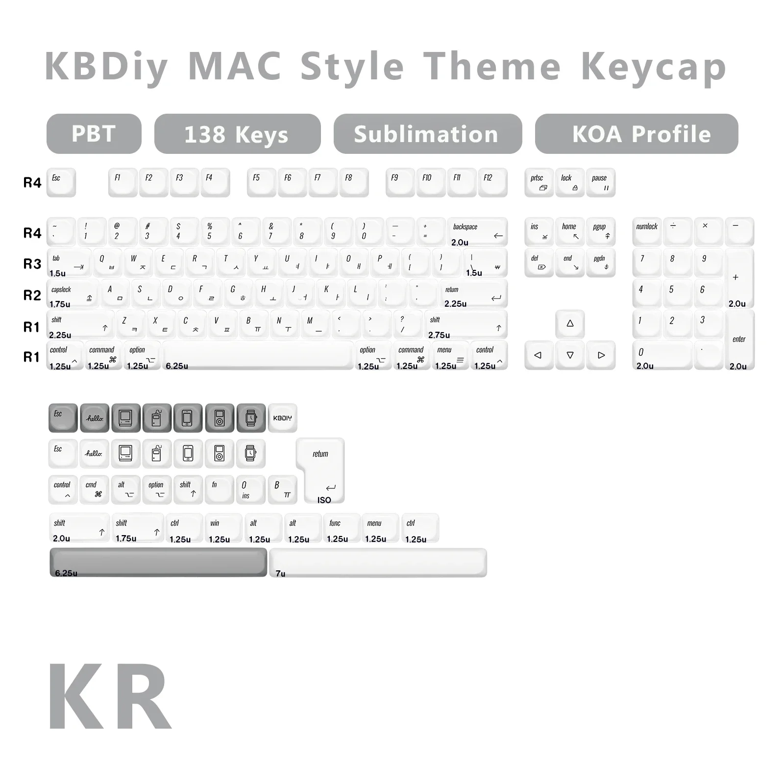 KBDiy Korean Keycap for Mechanical Gaming Keyboard Custom PBT KOA Profile MAC Apple Style Keycaps 138 for aula F87 F108 F99 Pro