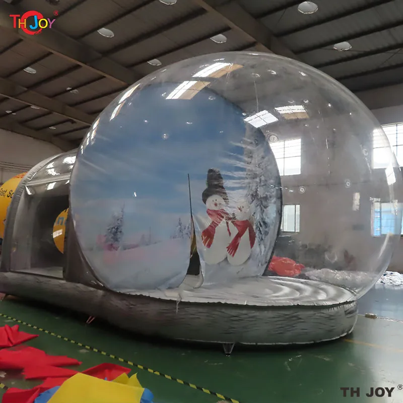 Tenda a cupola a bolle di globo di neve gonfiabile trasparente con decorazione natalizia all'aperto gigante lunga 5 m per festival di eventi di spettacoli teatrali