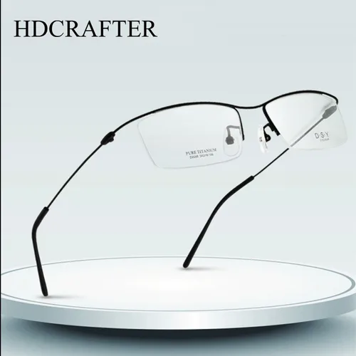 HDCRAFTER, montura de gafas de Metal de titanio para hombres, gafas sin montura de media montura, gafas ópticas geniales, montura de gafas graduadas