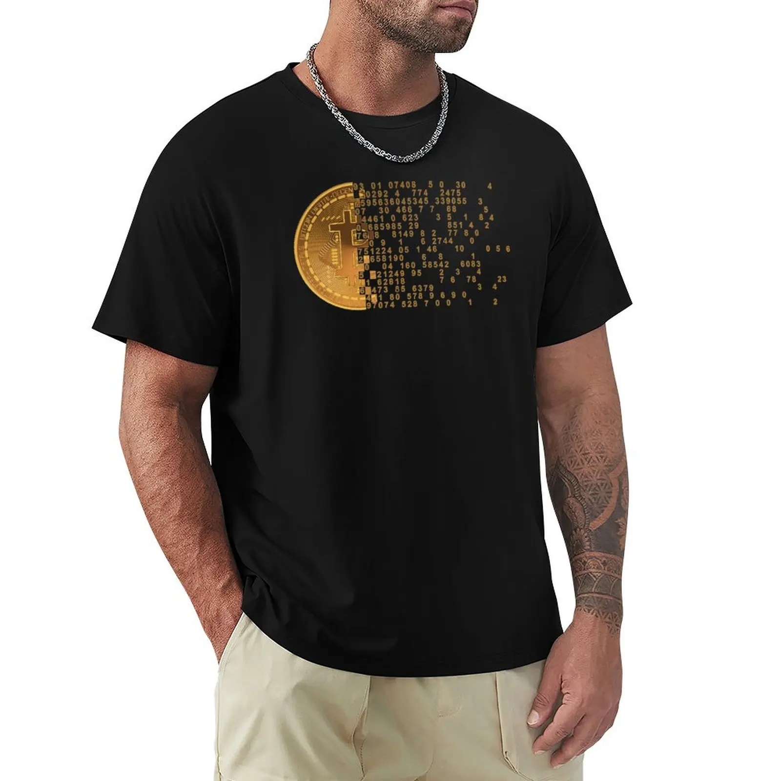 Bitcoin Logo Binary Cryptocurrency Gold Tshirt T-Shirt Plus Size Street Style Tee