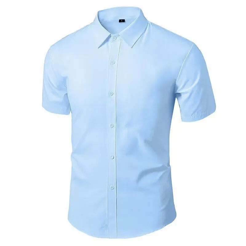 Camicia da uomo a maniche corte business casual tinta unita non stirabile abiti da lavoro formali primaverili ed estivi slim fit di alta qualità