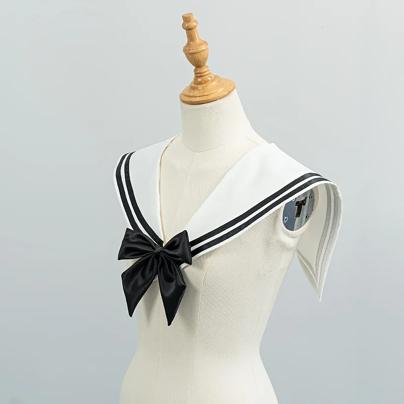 Japanese Style Sailor Fake Collar Black‑White Detachable School Uniform Collar with Bow Tie Flower Cosplay Daily Decor Accessory