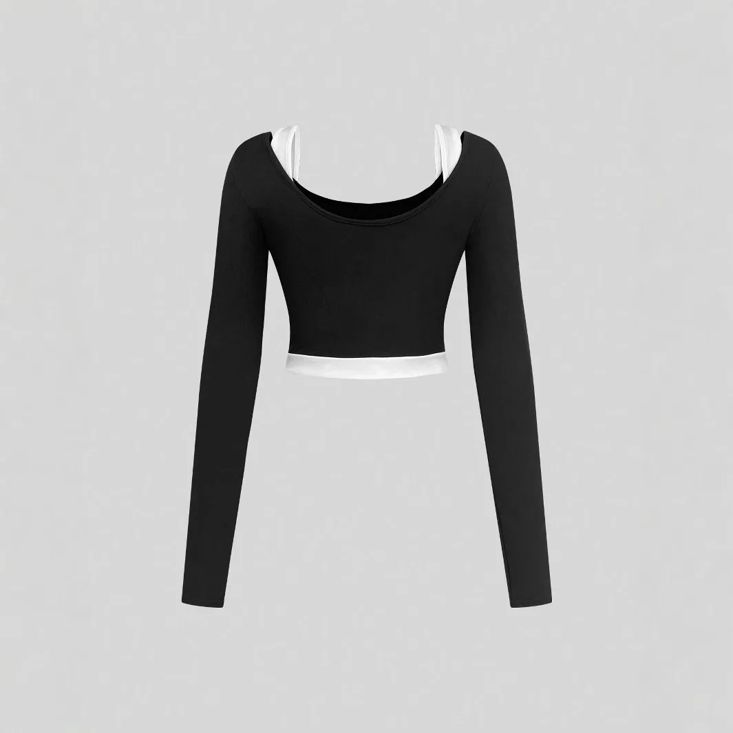 Autumn New Fashion Patchwork T-Shirts Y2k Clothes Women Two Piece Sets Contrasting Long Sleeve Tops and Camisole