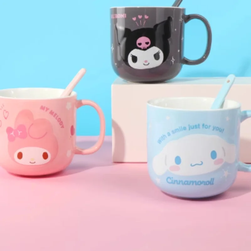 Miniso Kuromi Relief With Spoon Party Cup Female Jade Guigou Anime Peripheral Ceramic Cup Desktop Ornament Collection Decoration