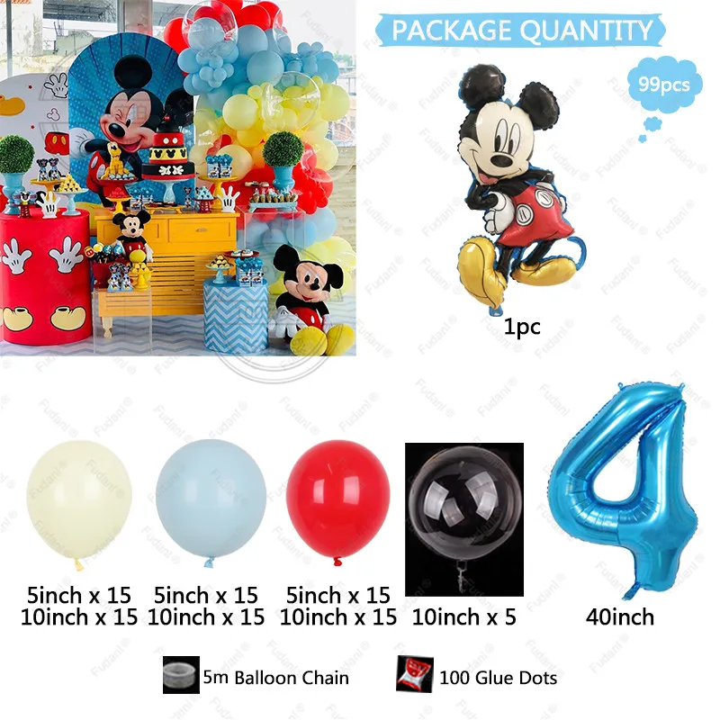 99 sztuk Disney Cartoon Mickey Minnie Mouse balony foliowe 32 cale niebieski balon numeryczny artykuły urodzinowe dla dzieci Baby Shower