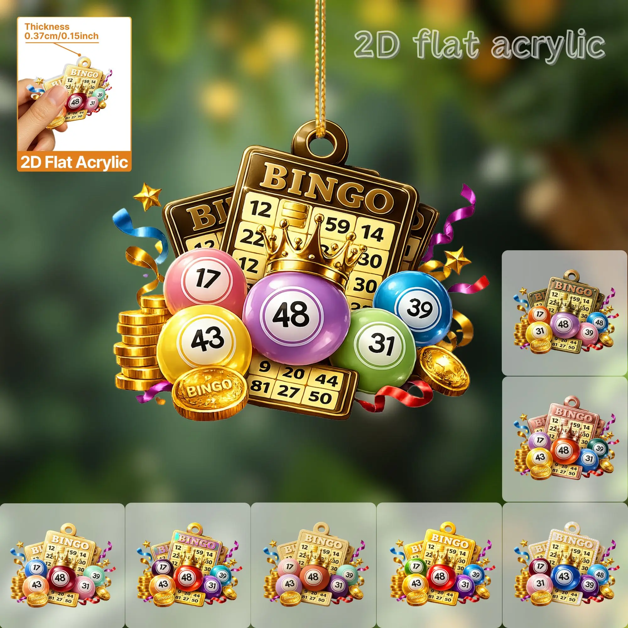 2D Lucky for Bingo Keychain Game Themed Pendant Fun Party Game Flat Acrylic Ornament for Tree Car Home Banners Wall Decor Gifts