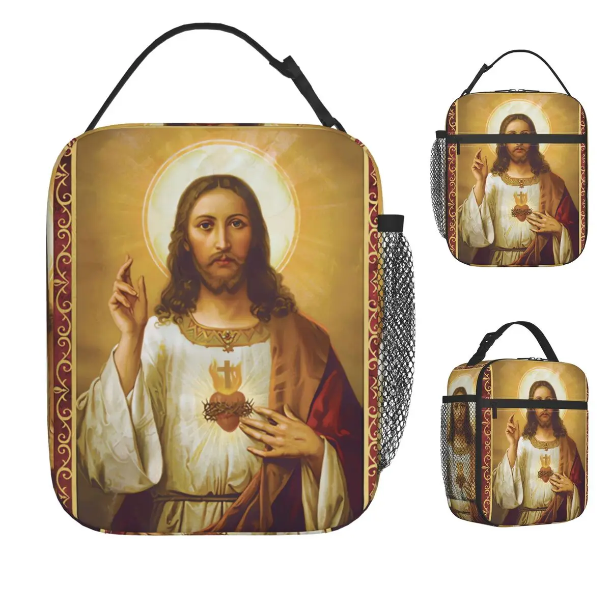 Sacred Heart Of Jesus Lunch Bag Catholic Fashion Lunch Box Beach Convenient Thermal Lunch Bags Print Cooler Bag