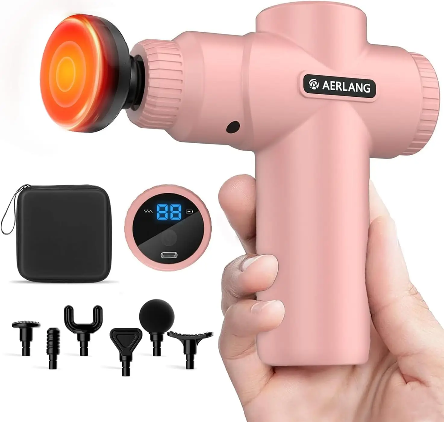 

Mini Massage Gun with Heat, Deep Tissue Pain Relief, Portable Handheld Massager for Back & Muscles, Pink Carrying Case