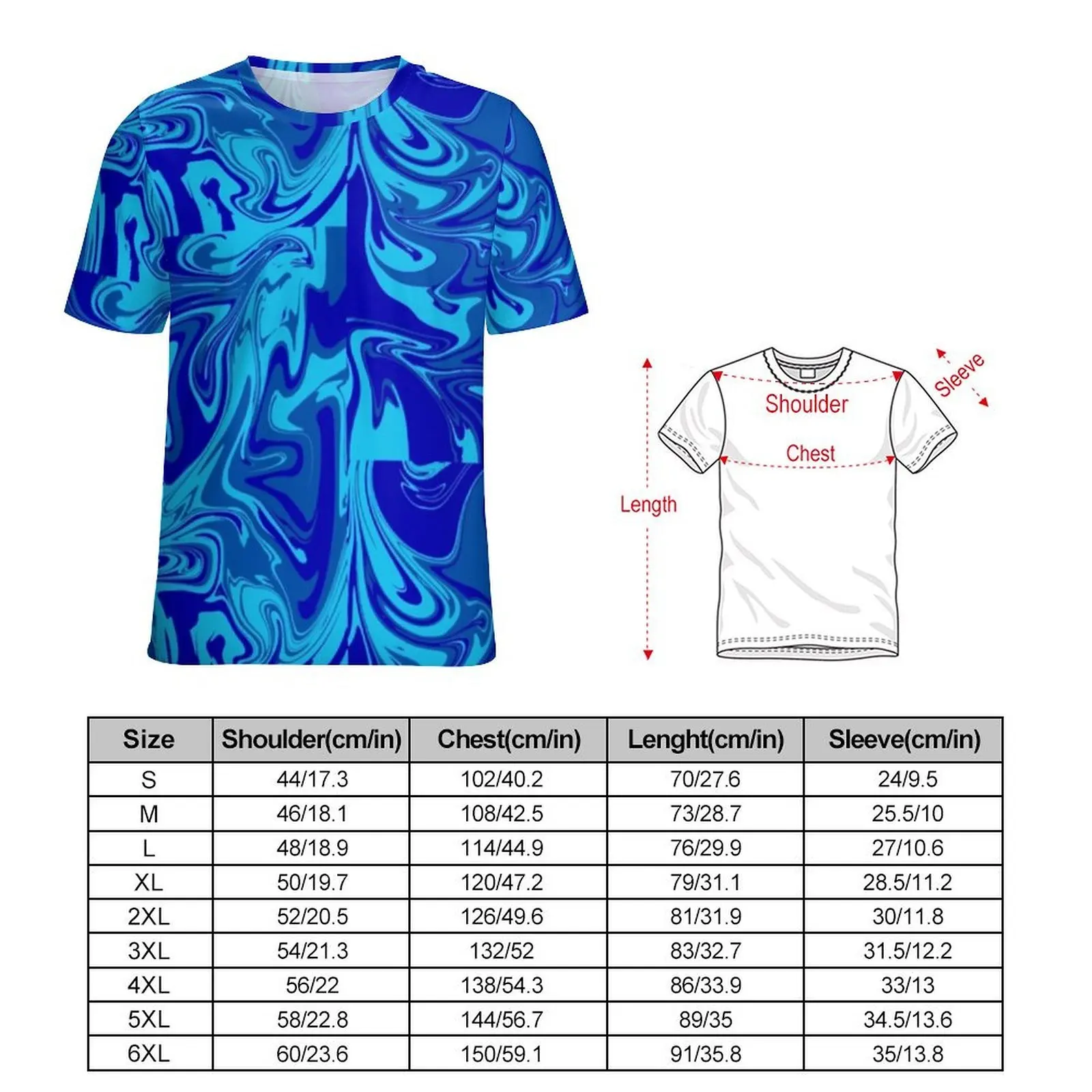 Blue Neon Paint T Shirt For Man Abstract Liquid O Neck T Shirts Beach Retro  Clothing Short Sleeve Classic Plus Size Tees Gift