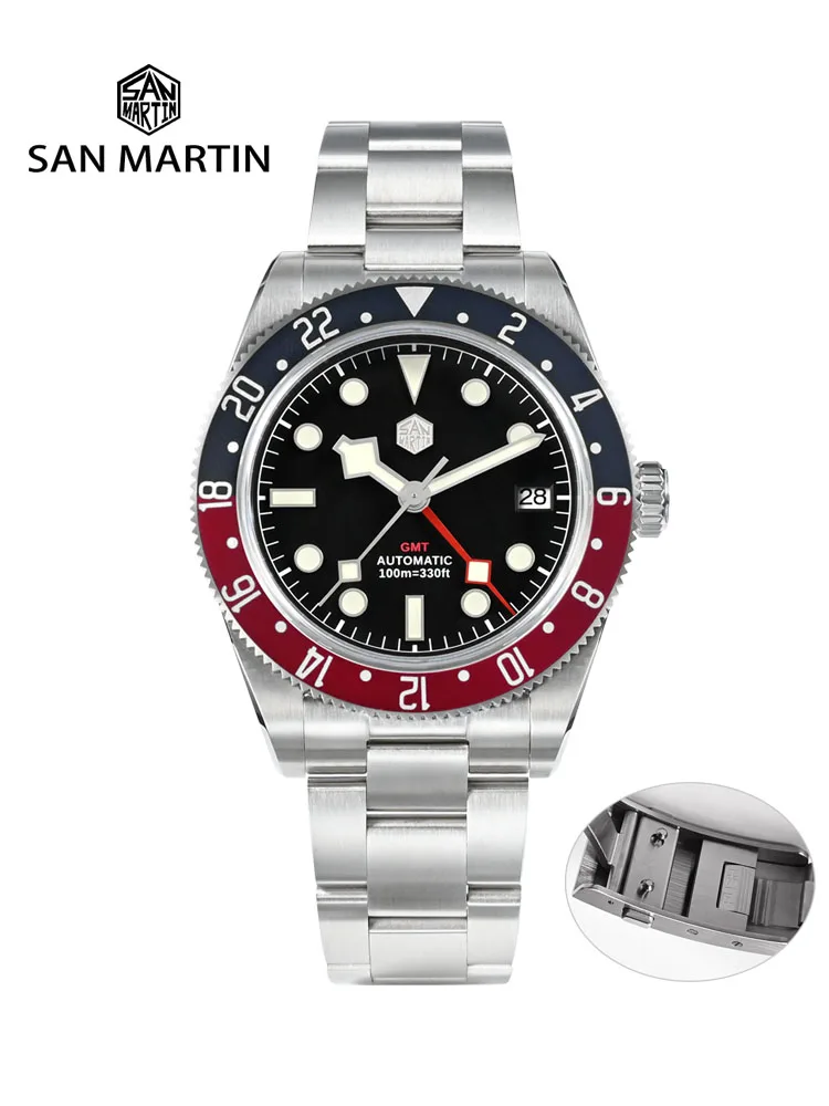 

San Martin 39mm NH34 GMT Men Luxury Watch Bidirectional Aluminum Bezel Automatic Mechanical Sapphire 100M Waterproof SN0109