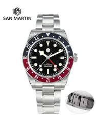 San Martin 39mm NH34 GMT Men Luxury Watch Bidirectional Aluminum Bezel Automatic Mechanical Sapphire 100M Waterproof  SN0109