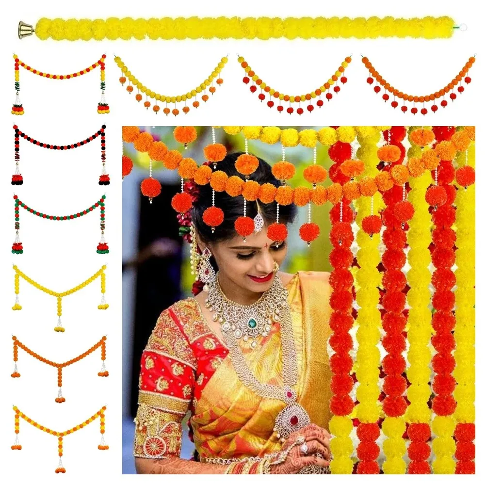 خيوط طويلة إكليل القطيفة الاصطناعية ​ ​   Pooja Diwali Fiesta ديكور هندي أكاليل زهرة القطيفة Pooja ديكور أحداث الزفاف