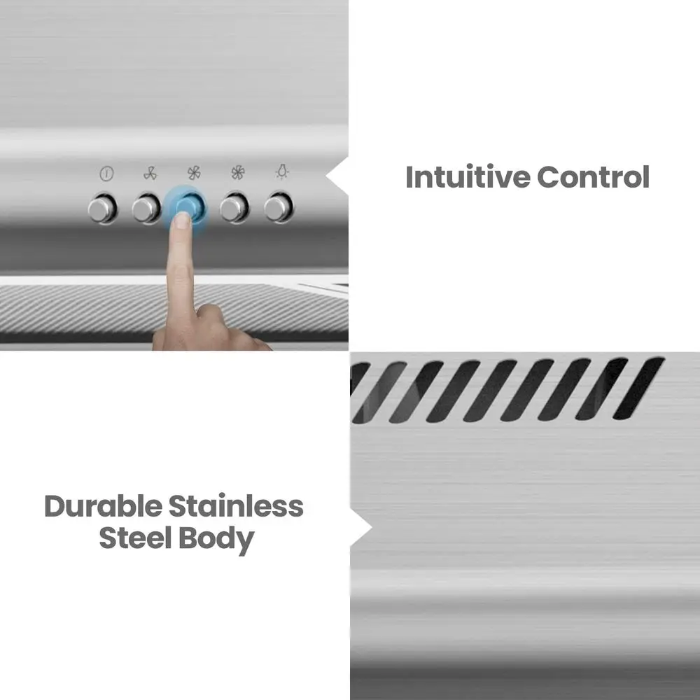 CVU30W4AST 30-calowy, podszafkowy, kanałowy/bezkanalowy, konwertowalny, smukły wentylator z trwałym filtrem wielokrotnego użytku ze stali nierdzewnej do kuchni, 3 prędkości