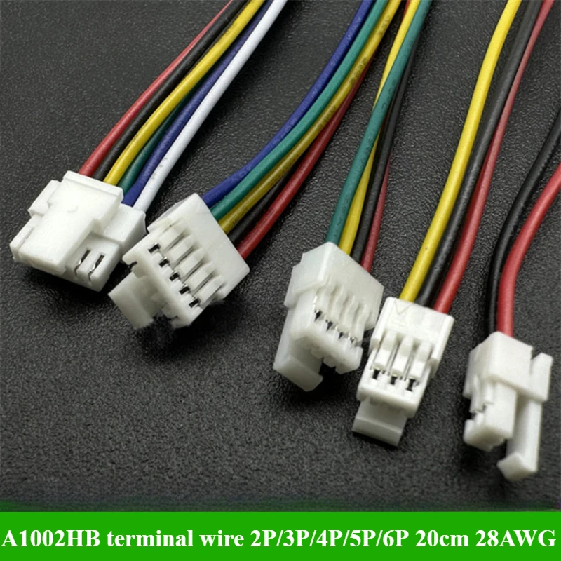 2/5/10/30/50Pcs A1002HB 2P/3P/4P/5P/6P terminal wire connector with lock buckle 1.0mm pitch  connecting wire length 20cm 28AWG