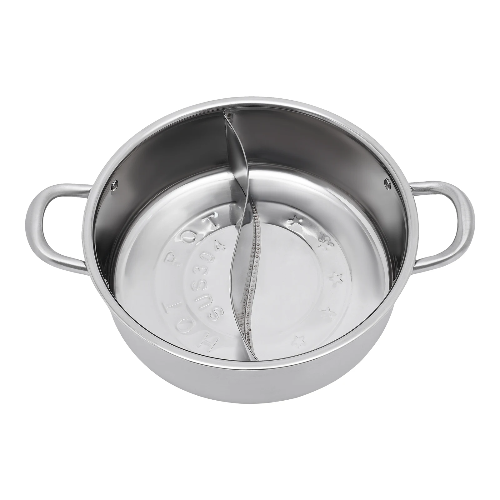 

10.23 Inches 304 Stainless Steel Divided Hot Pot with Lid and Leaky Spoon Fit for Kitchens in Hotels, Restaurants, Homes