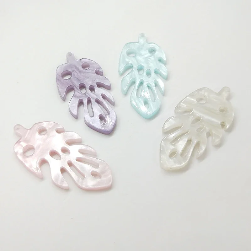 New 6Pieces 38mm High Quality Acetic Acid Resin Leaves Smooth Charms Pendant for DIY Necklace Earring Jewelry Accessories