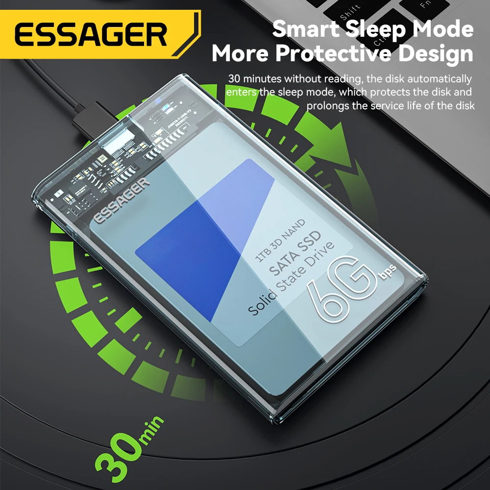 Essager 2. 5-calowy SATA Box USB3.0 SSD obudowa dysk twardy SATA 6 gb/s zewnętrzny dysk twardy Box dodatkowy kabel obudowa do twardego dysku