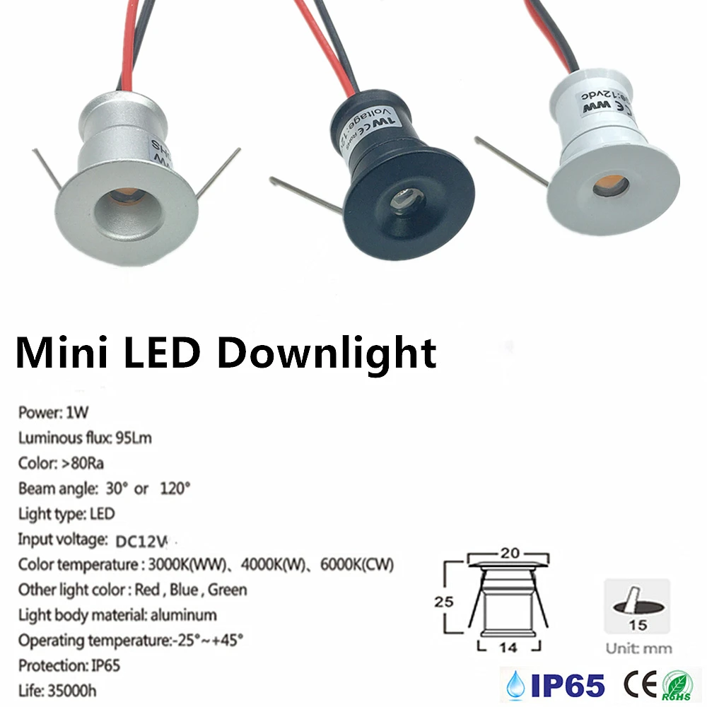 미니 다운라이트 LED 매립형 소형 스포트라이트, 천장 주방 룸 계단 실내 LED 스포트라이트, 변압기 AC110-220V 포함, 12V, 1W