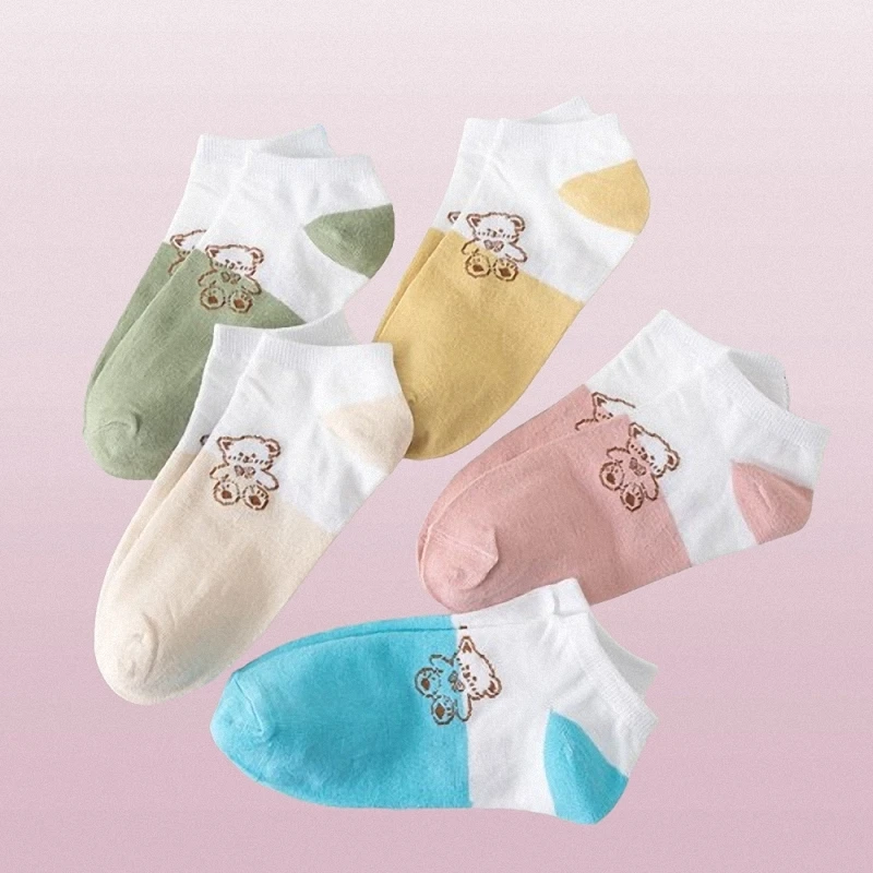 5/10 Pairs High Quality New Style Socks For Women Low-top Summer Thin Ins Japanese Cute Bear Casual Cotton Socks