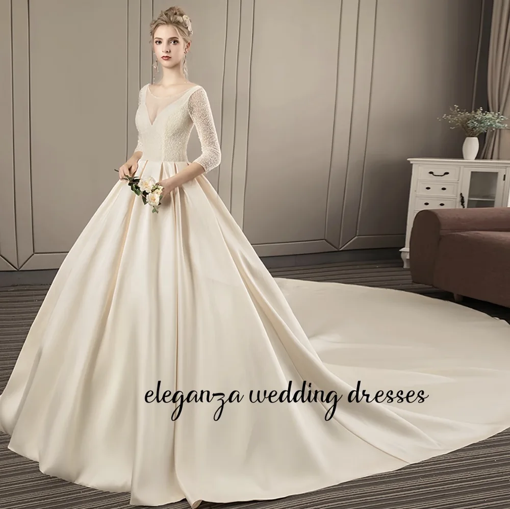 Abito da sposa personalizzato Corpetto con perline Abito Da Sposa Gonna in raso Abiti da sposa Abiti da sposa 2025