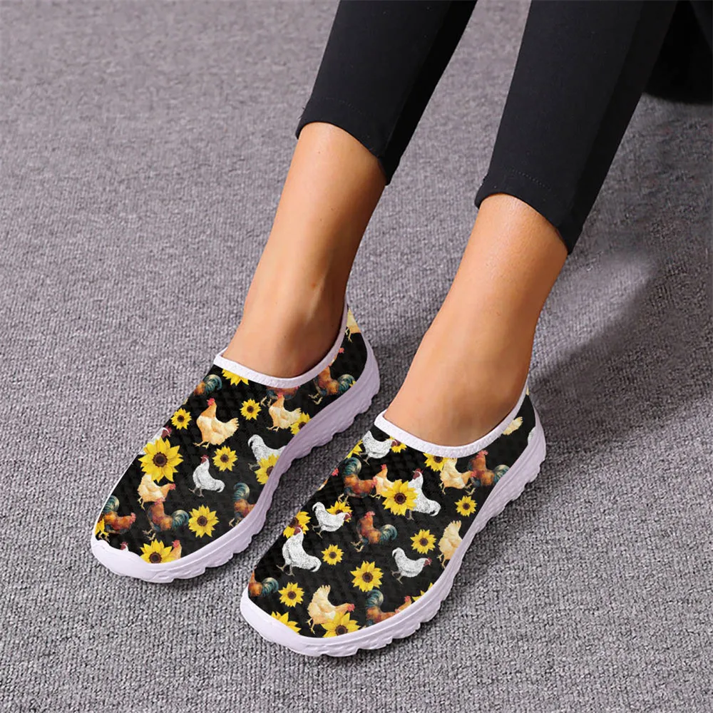 Hot Sales Sunflower Cock Pattern Ladies Spring Autumn Walking Shoes Dirt Resistant Non-slip Soft Sneakers Personalized Design