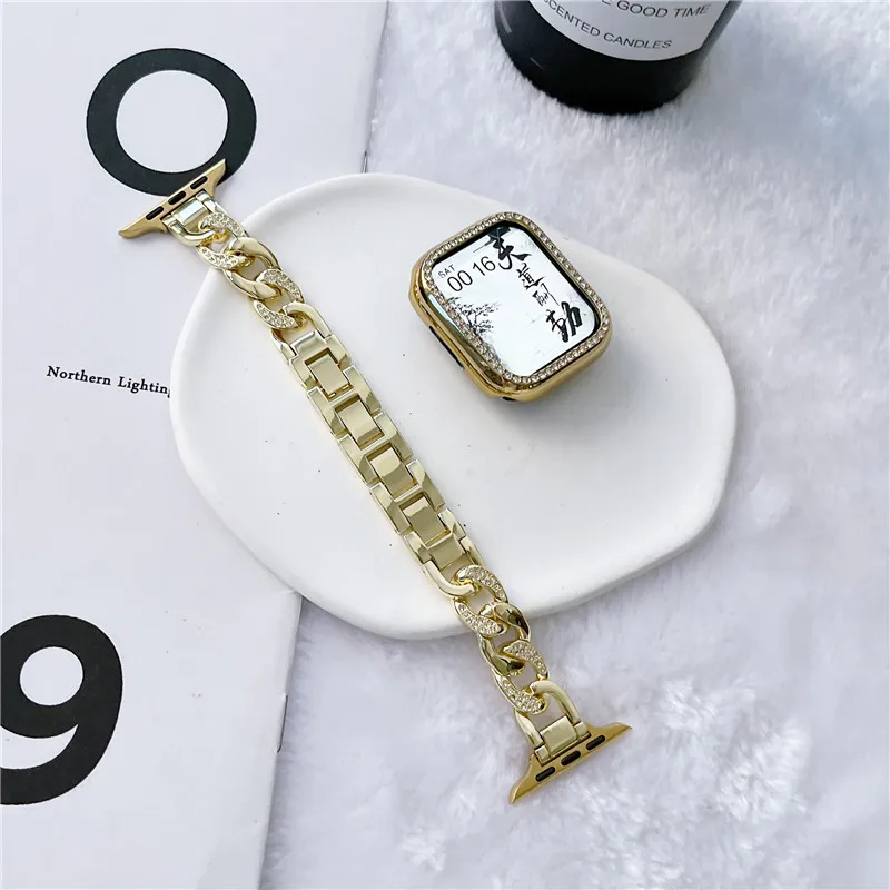 45mm Fashion Rhinestone Case Watch Strap For Apple iwatch 7 6 5 4 3 2 1 SE Smart Replacement Watch Band 38mm 40mm 42mm 44 41mm