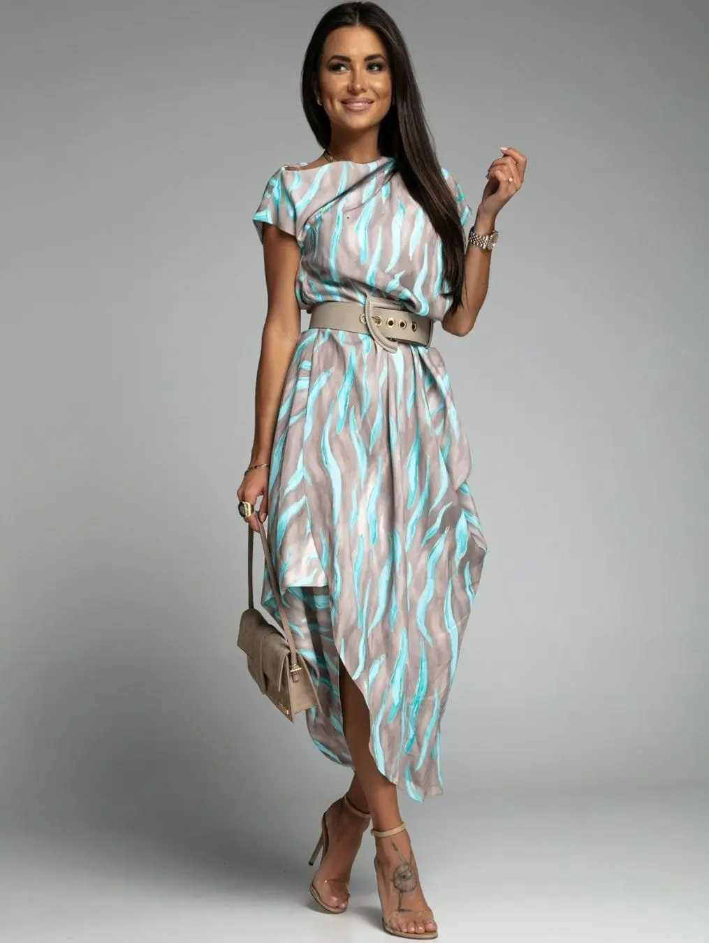 Street Sle Faionable Unebene Oulder Dr Damen Trendy Sommer Neuankömmling ort Sve Bedruckte A-Linie Dr