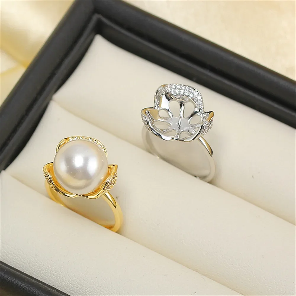 19 Style Pearl Ring Empty Set Domestic 14K Gold Opening Ring Simple Fashion Ring Set Zircon Temperament Handmade DIY Accessories