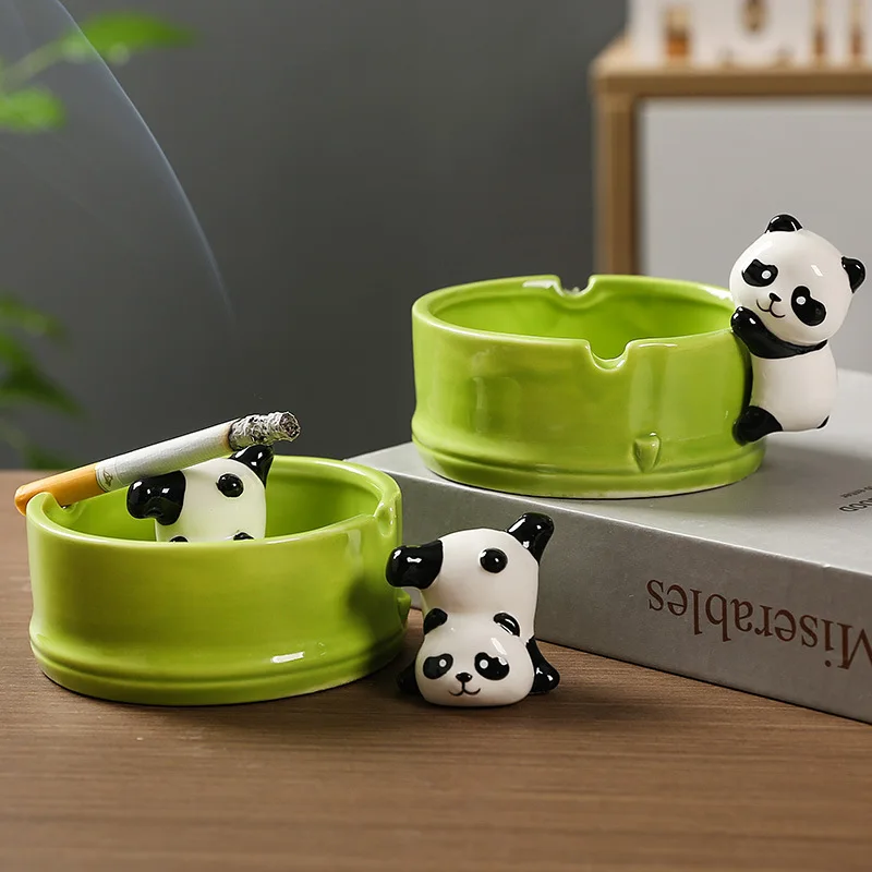 

New Cartoon Bamboo Panda Ashtray Ceramic Panda Souvenir Home Desktop Soft Decoration Ashtray Ornament