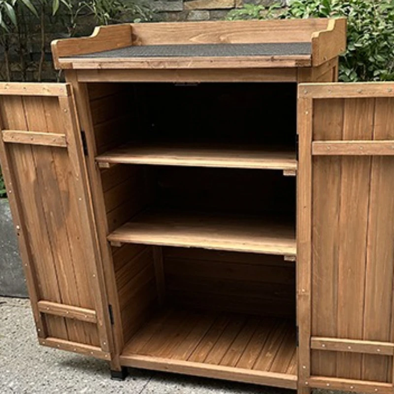 خزانة أدوات من الخشب الصلب تخزين الحديقة الرعوية خزانة أدوات مقاومة للمطر أدوات فرز الشرفة التعبئة والتغليف Lemari Alat XYGJG