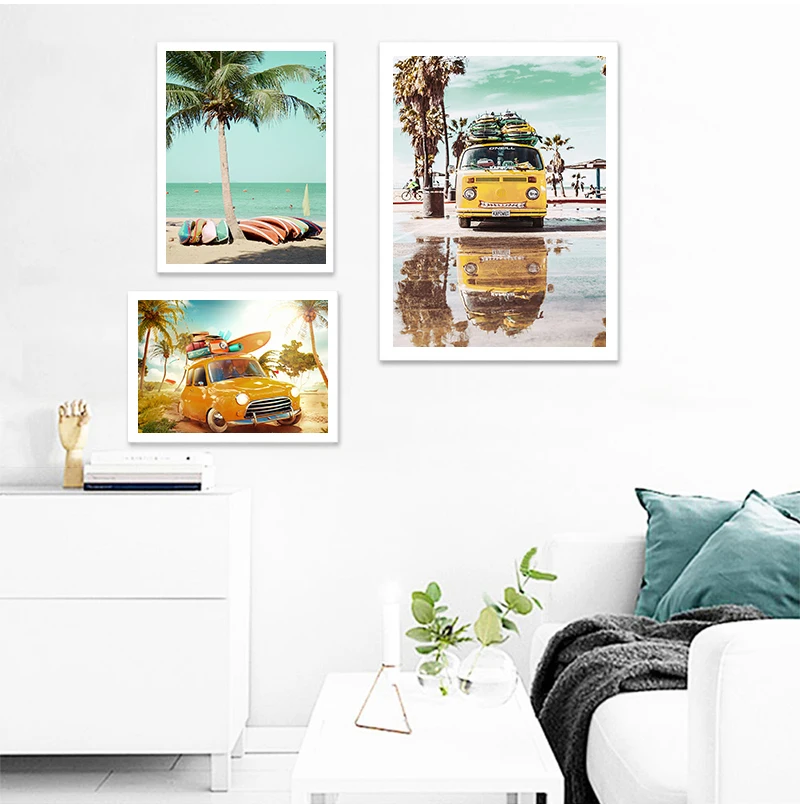 Beach palm Coconut Tree Starfish Surfboard Sea Wall Art Print Canvas Painting Nordic Poster Wall Pictures For Living Room Decor