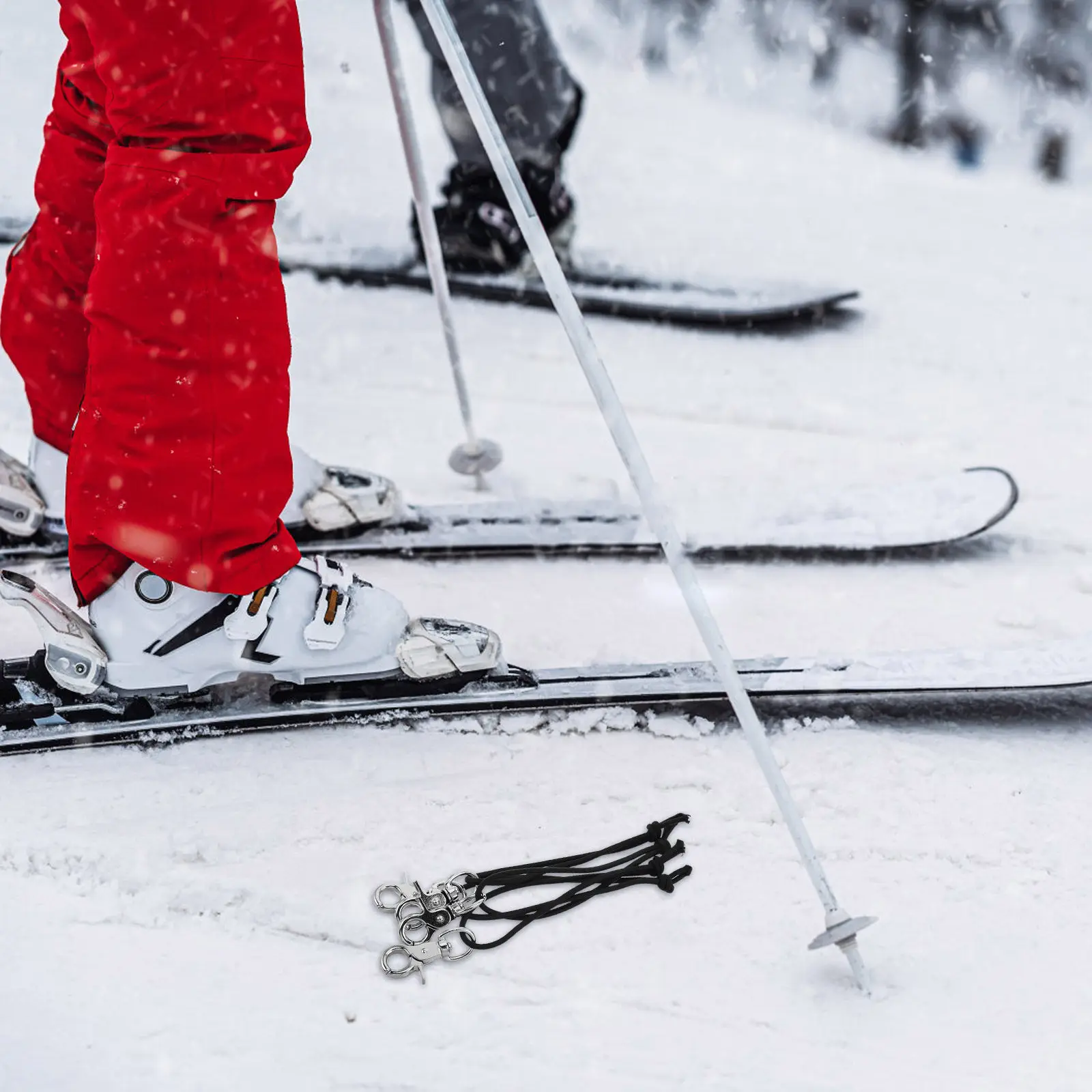 

4Pcs Snowboard Leash Nylon Elastic Ski Binding Straps Adjustable Antislip Traction Cord with Metal Clasp Key Ring for Winter