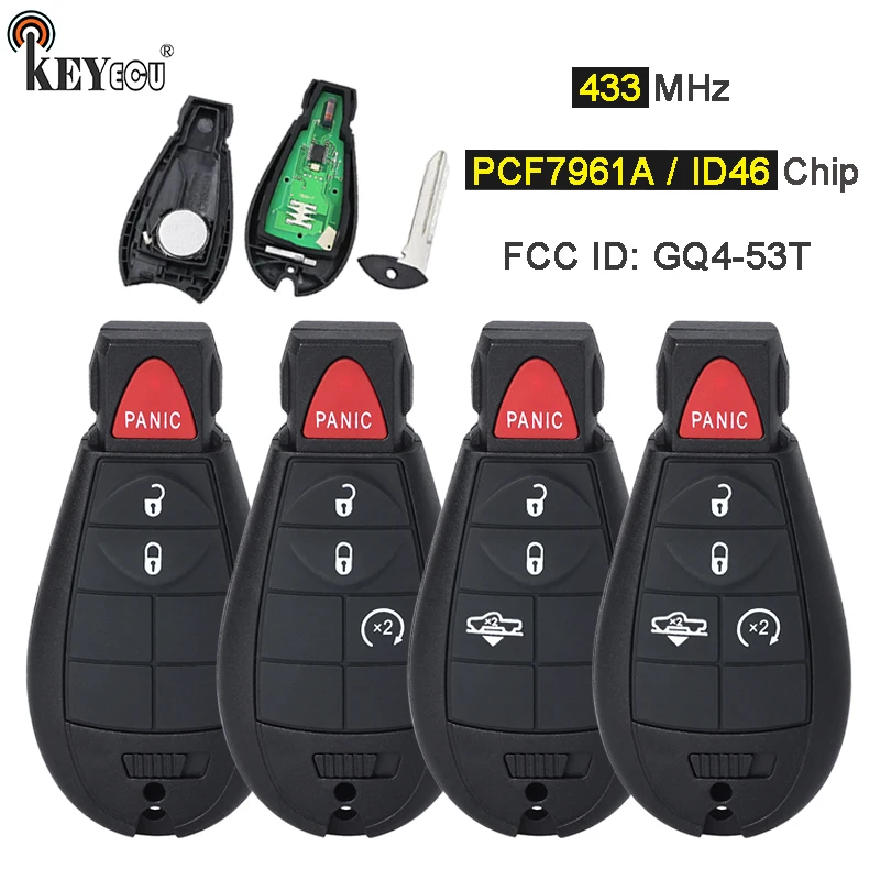 KEYECU 433MHz PCF7961A / 4A Chip GQ4-53T  2+1/ 3+1 4 5 BTN Remote Key Fobik Fob for Jeep Cherokee Dodge RAM 1500 2500 3500 4500