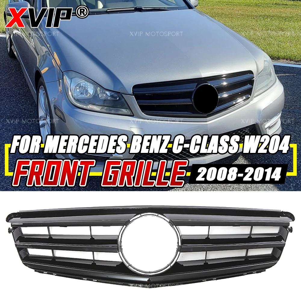 شبكة المصد الأمامي على الطراز الرياضي باللون الأسود اللامع XVIP لسيارة Mercedes Benz C-Class W204 2008-2014 C180 C200 C230 C250 C280 C300 C350
