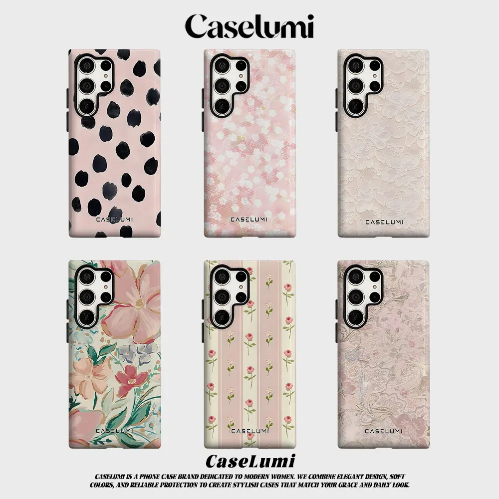 Blush Dots For Samsung Galaxy Phone Case S23 S20 S25 FE S24 Plus S26 Ultra 2-IN-1 Shockproof Bumper Hard PC