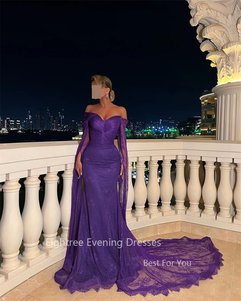 Eightree Arabic Purple Evening Dresses Full Lace Mermaid One Shoulder Long Dubai Party Dress Occasion partykle Customized